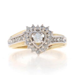 Yellow Gold Diamond Heart Halo Bypass Ring - 10k Round .35ctw Love Engagement