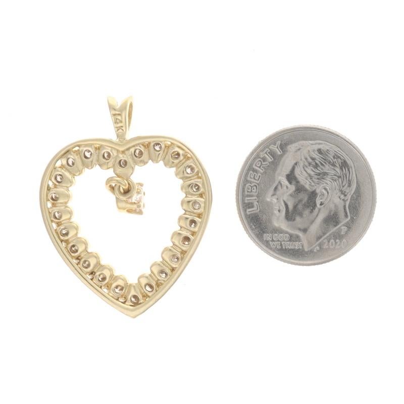 Round Cut Yellow Gold Diamond Heart Halo Dangle Pendant - 14k Round Brilliant 1.06ctw Love For Sale