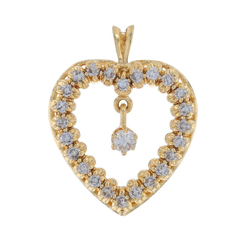 Yellow Gold Diamond Heart Halo Dangle Pendant - 14k Round Brilliant 1.06ctw Love