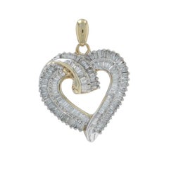 Yellow Gold Diamond Heart Pendant - 10k Baguette 1.00ctw Love Wreath