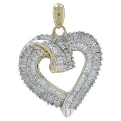 Yellow Gold Diamond Heart Pendant - 10k Baguette 1.00ctw Love Wreath