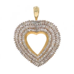 Yellow Gold Diamond Heart Pendant - 10k Baguette 1.50ctw Love