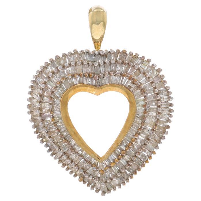 Yellow Gold Diamond Heart Pendant - 10k Baguette 1.50ctw Love