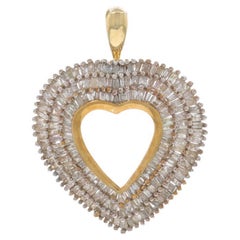 Yellow Gold Diamond Heart Pendant - 10k Baguette 1.50ctw Love