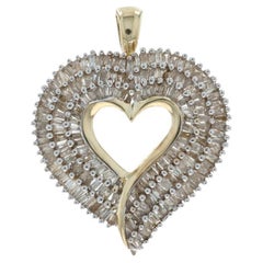 Yellow Gold Diamond Heart Pendant 10k Baguette 1.50ctw Love Wreath