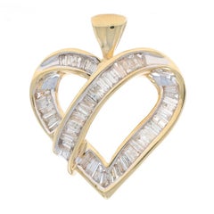 Yellow Gold Diamond Heart Pendant - 10k Baguette 2.00ctw Love Ribbon