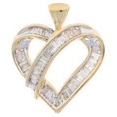 Yellow Gold Diamond Heart Pendant - 10k Baguette 2.00ctw Love Ribbon