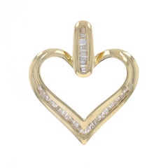 Yellow Gold Diamond Heart Pendant - 10k Baguette .25ctw Love