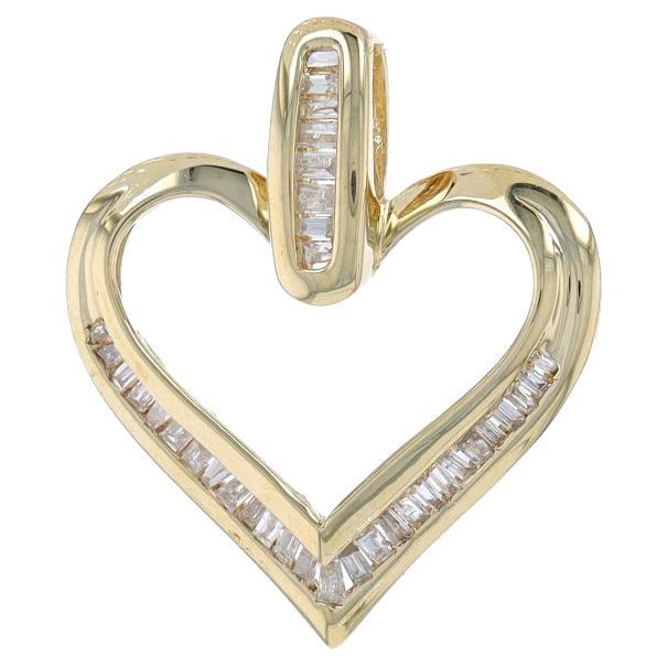 Yellow Gold Diamond Heart Pendant - 10k Baguette .25ctw Love For Sale