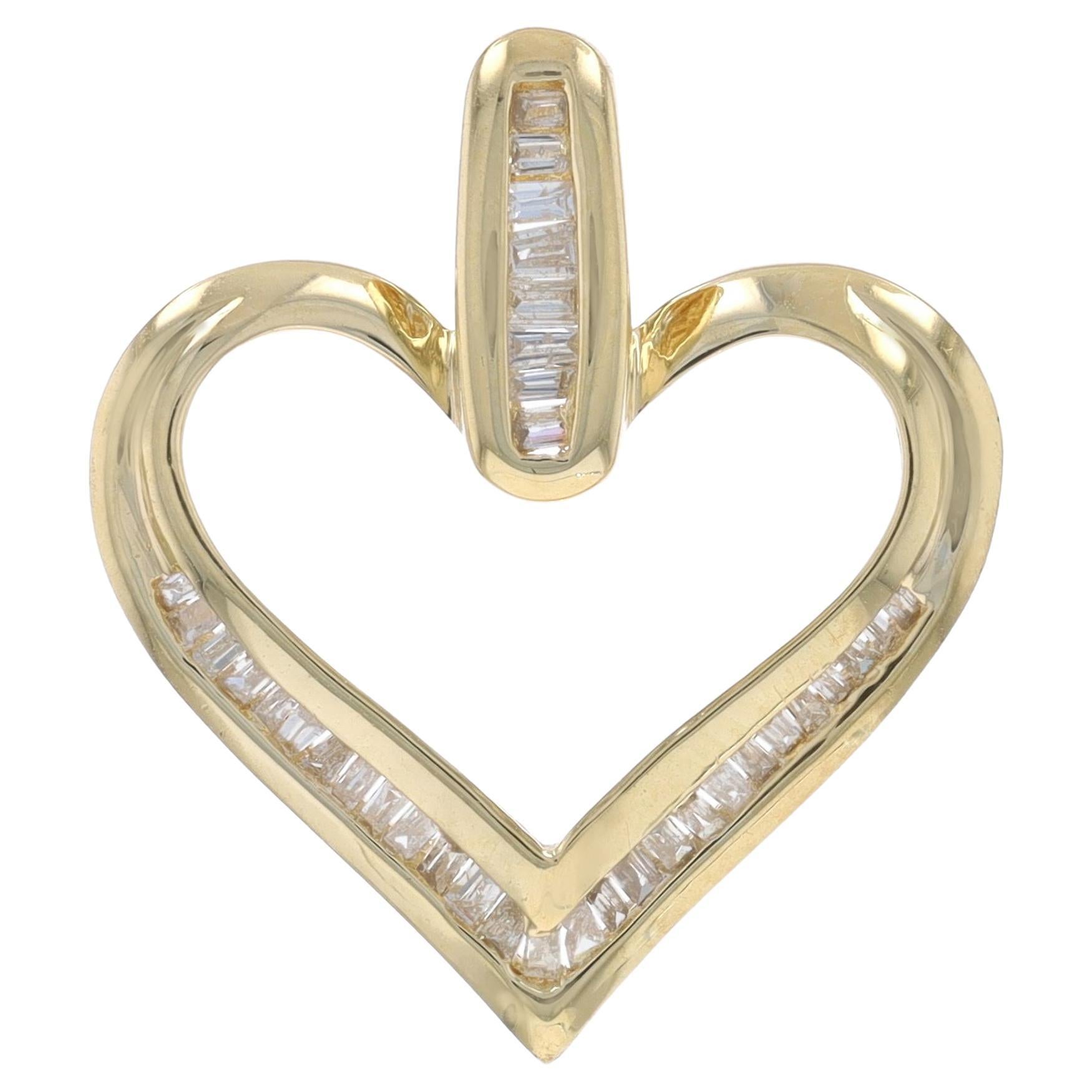 Yellow Gold Diamond Heart Pendant - 10k Baguette .25ctw Love
