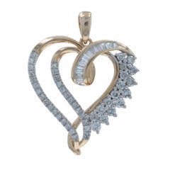 Yellow Gold Diamond Heart Pendant - 10k Round & Baguette .33ctw Love