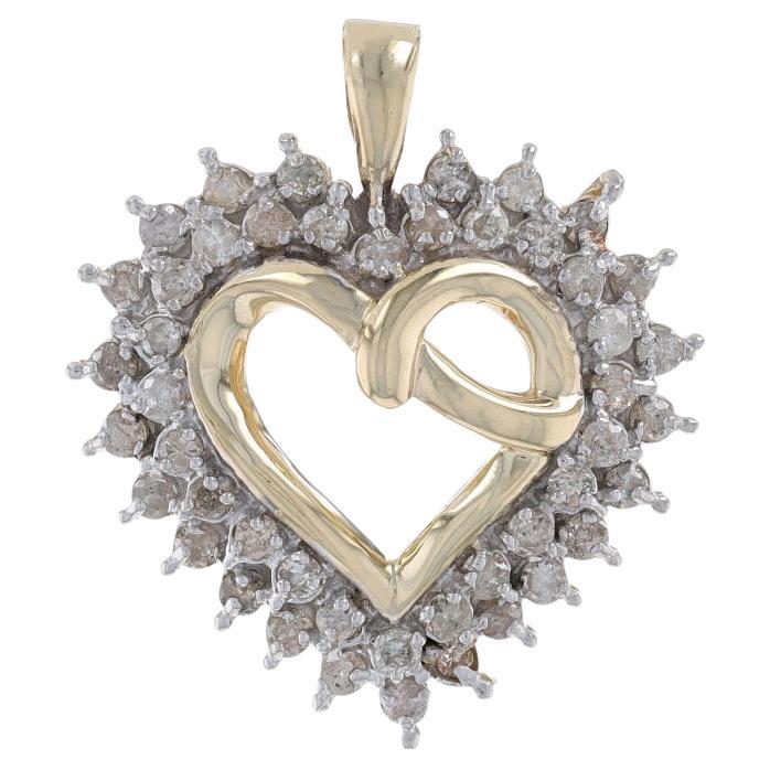 Yellow Gold Diamond Heart Pendant - 10k Round Brilliant 1.00ctw Love Wreath For Sale