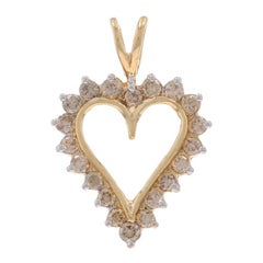 Yellow Gold Diamond Heart Pendant - 10k Round Brilliant 1.00ctw Love Wreath