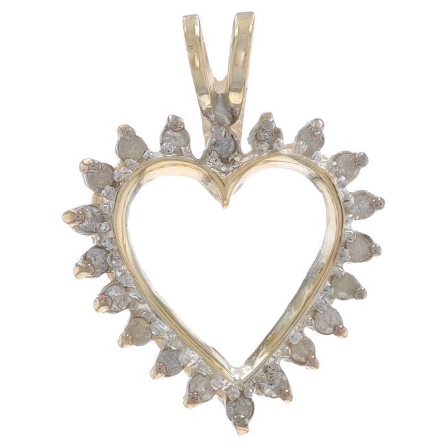 Yellow Gold Diamond Heart Pendant - 10k Single Cut .20ctw Love Wreath