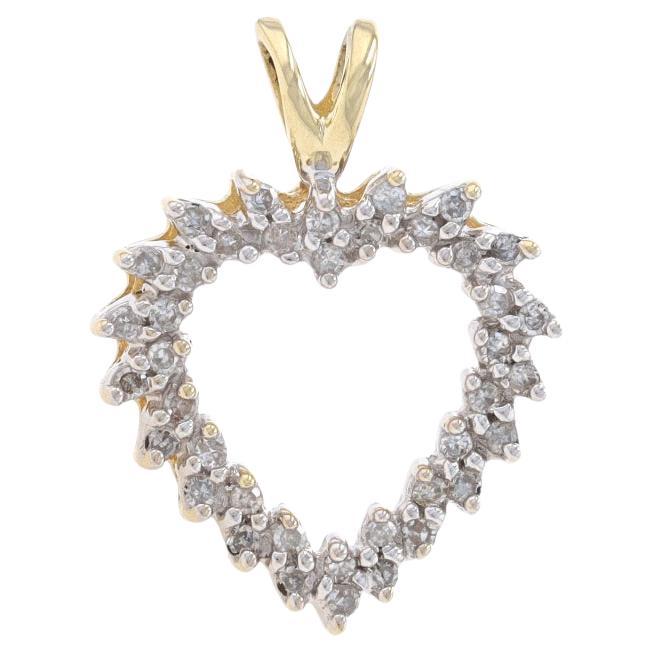 Yellow Gold Diamond Heart Pendant - 10k Single Cut .25ctw Love Wreath For Sale