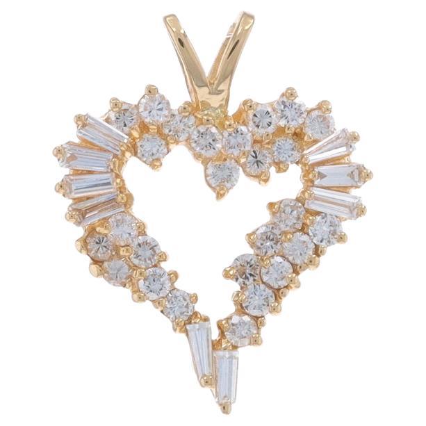 Yellow Gold Diamond Heart Pendant - 14k Baguette & Round 1.00ctw Love Wreath For Sale