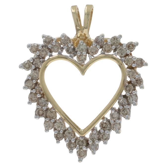 Yellow Gold Diamond Heart Pendant - 14k Round Brilliant 1.00ctw Love Wreath For Sale