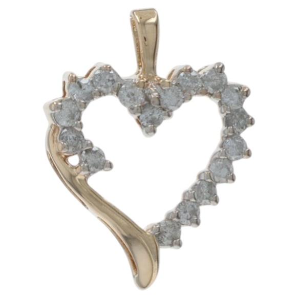 Yellow Gold Diamond Heart Pendant - 14k Round Brilliant .25ctw Love For Sale