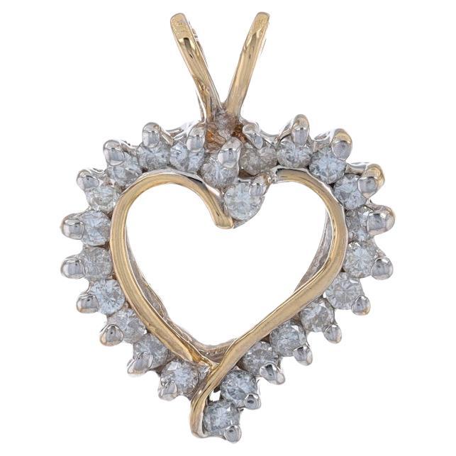 Yellow Gold Diamond Heart Pendant - 14k Round Brilliant .33ctw Love Wreath