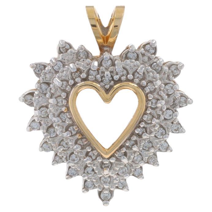 Ciondolo a forma di cuore con diamante in oro giallo - Corona d'amore rotonda Brilliante .50ctw 14k