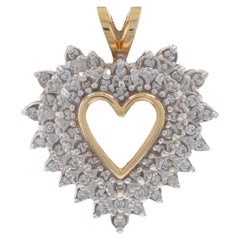 Ciondolo a forma di cuore con diamante in oro giallo - Corona d'amore rotonda Brilliante .50ctw 14k