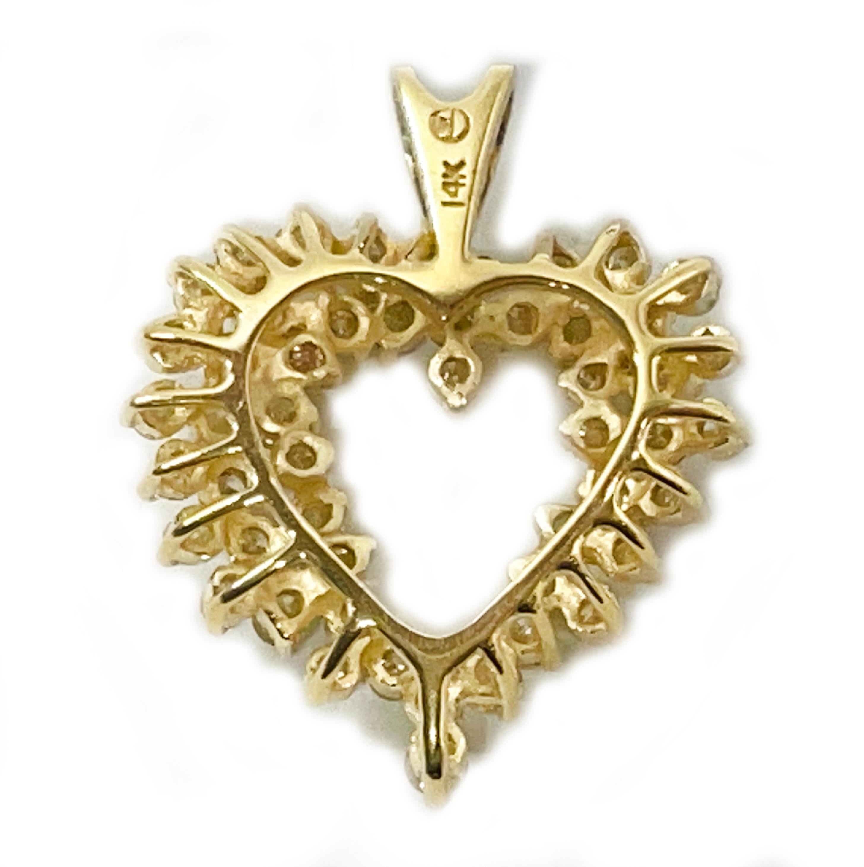 Round Cut Yellow Gold Diamond Heart Pendant For Sale