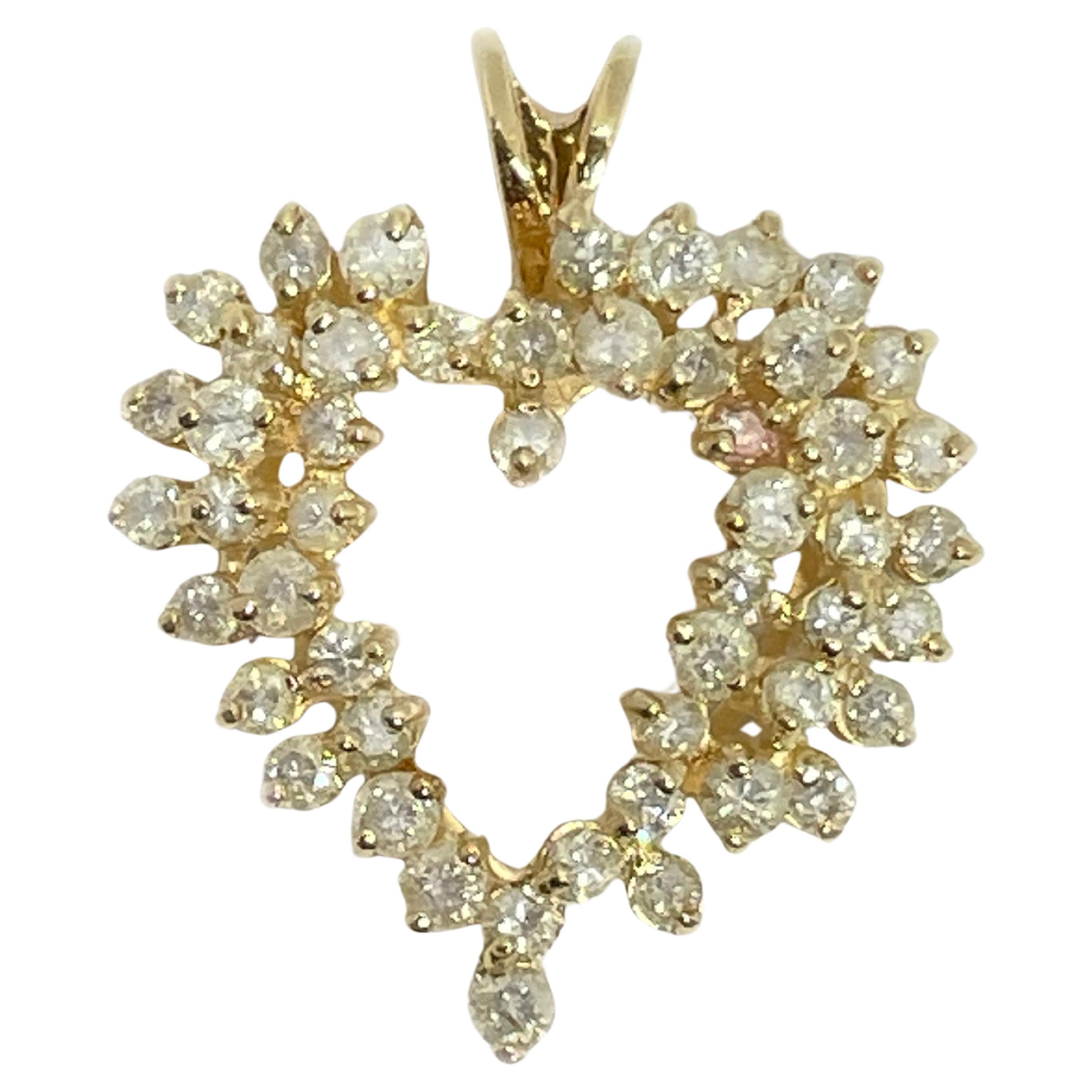 Yellow Gold Diamond Heart Pendant For Sale