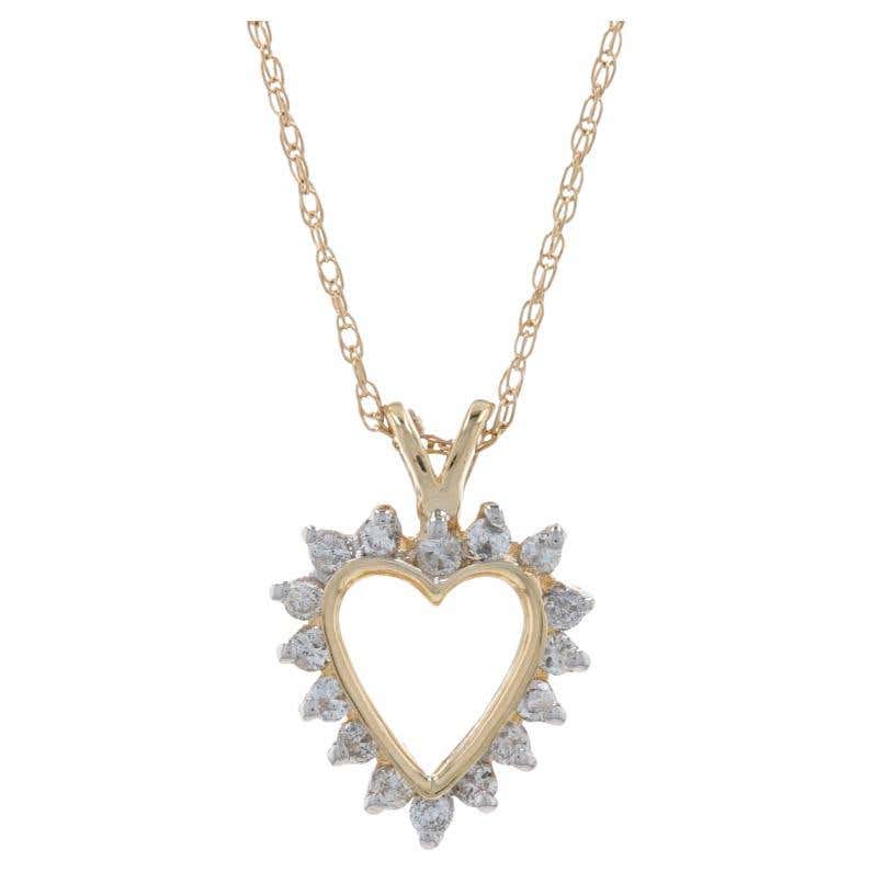 14 Karat Yellow Gold Diamond Heart Pendant For Sale at 1stDibs