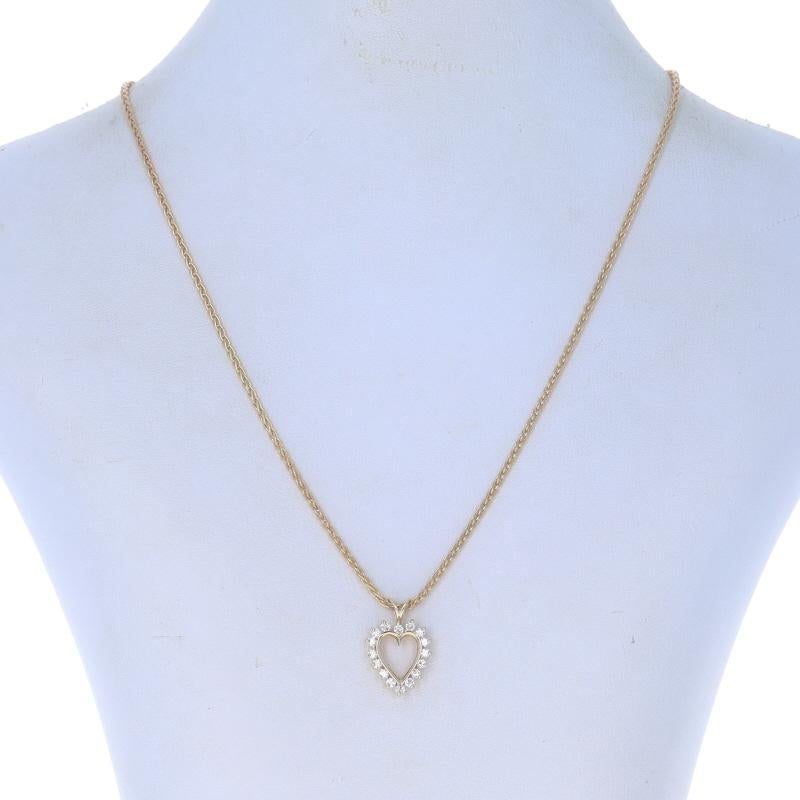 Metal Content: 14k Yellow Gold

Stone Information
Natural Diamonds
Carat(s): .50ctw
Cut: Round Brilliant
Color: G
Clarity: SI1

Total Carats: .50ctw

Chain Style: Wheat
Necklace Style: Chain
Fastening Type: Lobster Claw Clasp
Theme: Heart,