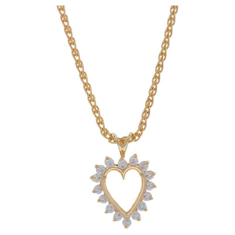 Yellow Gold Diamond Heart Pendant Necklace 16" - 14k Round .50ctw Love Wreath For Sale