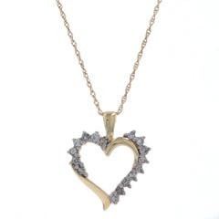 Yellow Gold Diamond Heart Pendant Necklace 18 1/4" - 10k Round Cut .20ctw Love