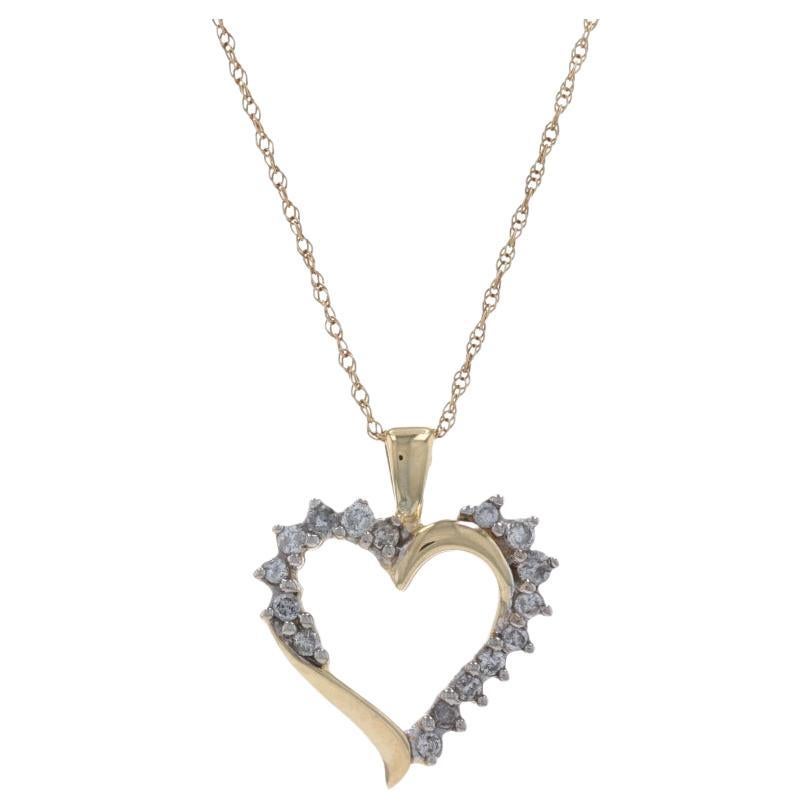 Yellow Gold Diamond Heart Pendant Necklace 18 1/4" - 10k Round Cut .20ctw Love For Sale