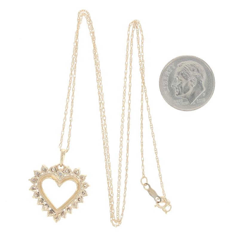 Round Cut Yellow Gold Diamond Heart Pendant Necklace 19 1/2