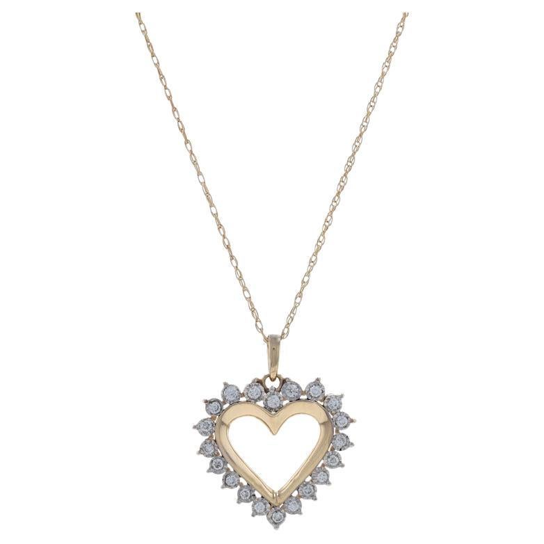 Yellow Gold Diamond Heart Pendant Necklace 19 1/2" - 14k Round .30ctw Love