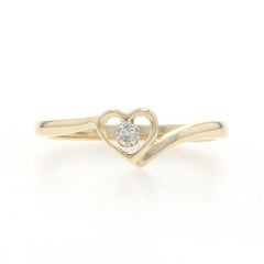Yellow Gold Diamond Heart Solitaire Bypass Ring - 10k Single Cut Love
