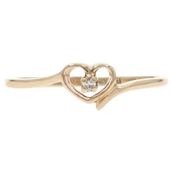 Yellow Gold Diamond Heart Solitaire Bypass Ring - 10k Single Cut Love