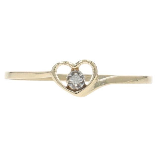 Yellow Gold Diamond Heart Solitaire Bypass Ring - 10k Single Cut Love For Sale