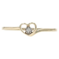 Yellow Gold Diamond Heart Solitaire Bypass Ring - 10k Single Cut Love