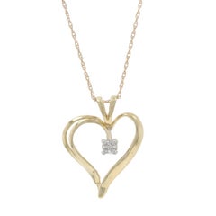 Yellow Gold Diamond Heart Solitaire Pendant Necklace 18" - 10k Single Cut Love