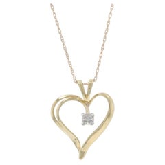 Yellow Gold Diamond Heart Solitaire Pendant Necklace 18" - 10k Single Cut Love