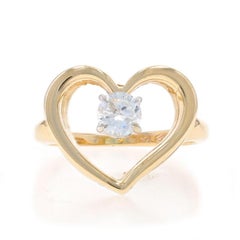 Yellow Gold Diamond Heart Solitaire Ring - 14k Round Brilliant .20ct Love