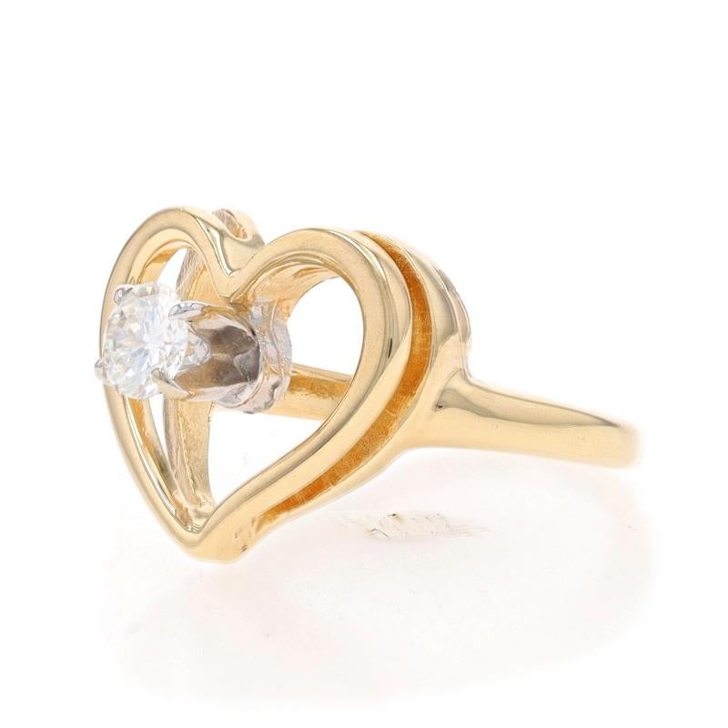 Round Cut Yellow Gold Diamond Heart Solitaire Ring - 14k Round Brilliant .20ct Love For Sale