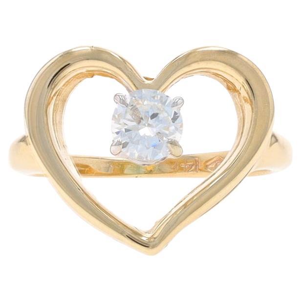 Yellow Gold Diamond Heart Solitaire Ring - 14k Round Brilliant .20ct Love