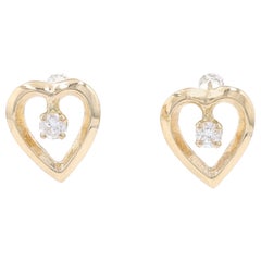 Yellow Gold Diamond Heart Stud Earrings 14k Round Brilliant .12 Ctw Love Pierced