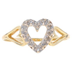 Yellow Gold Diamond Heart Trio Ring - 10k Single Cut Love Wreath