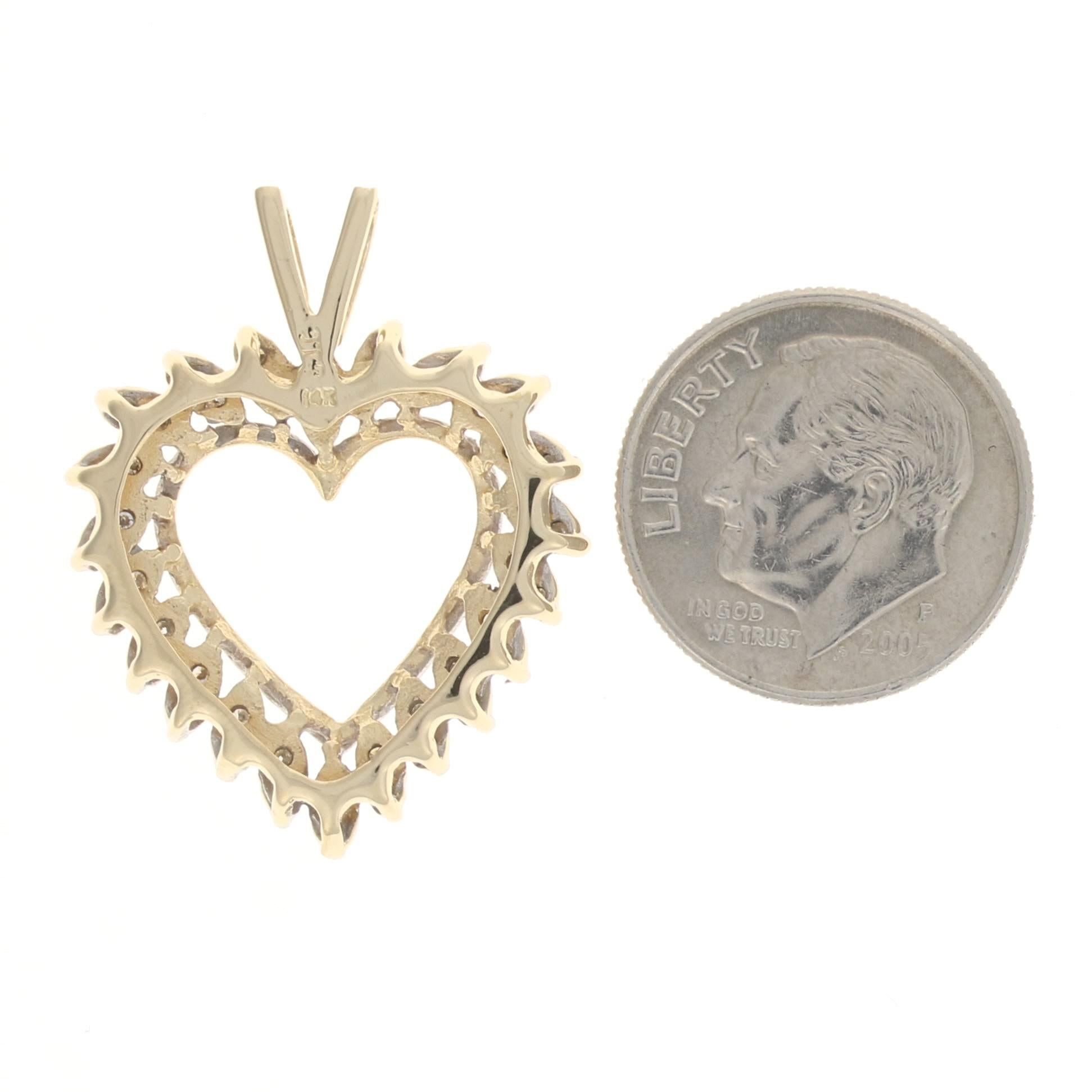 Round Cut Yellow Gold Diamond Heart Wreath Pendant, 14k Round Brilliant Cut .50ctw Love