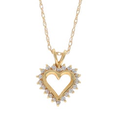 Yellow Gold Diamond Heart Wreath Pendant Necklace 18" - 14k Round .20ctw Love