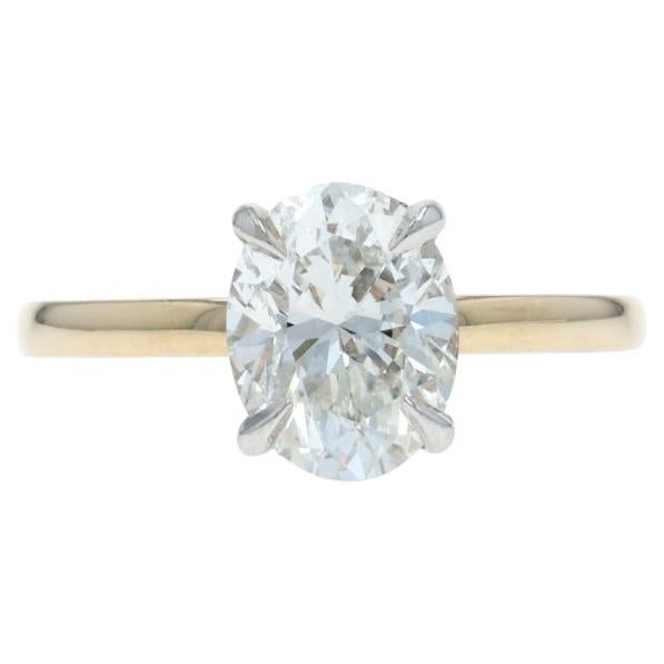 Gelbgold Diamant versteckt Halo Verlobungsring - 14k Oval 2,11ctw GIA im Angebot