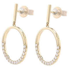 Yellow Gold Diamond Hoop Dangle Circle Earrings 14k Rnd.31ctw French Set Pierced