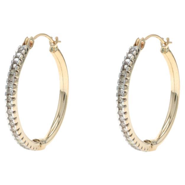 Yellow Gold Diamond Hoop Earrings - 10k Single Cut .25ctw Pierced